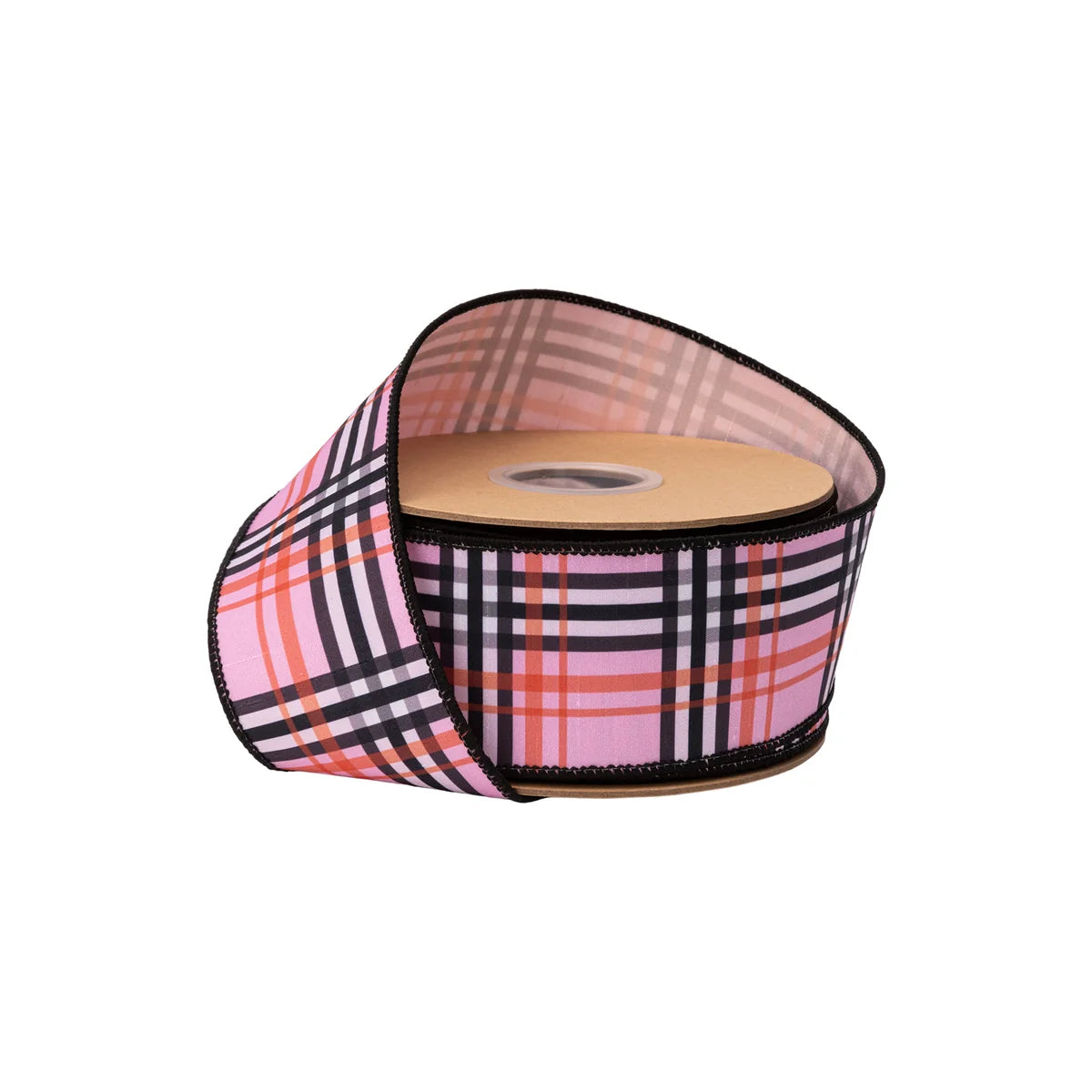 2.5"X10YDS DUPIONI FASHION PLAID ON PINK W/ PINK BACKING WIRED RIBBON