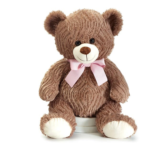 15" SITTING WAVY BROWN FUR BEAR PLUSH - Burlap and Bling Decor