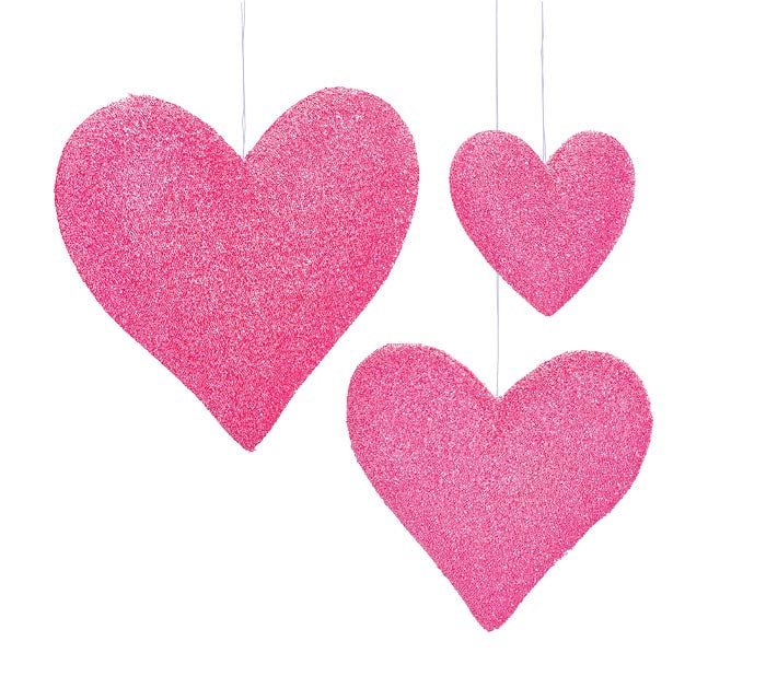 SHINY PINK HANGING HEARTS - 3 sizes choose one - Burlap and Bling Decor