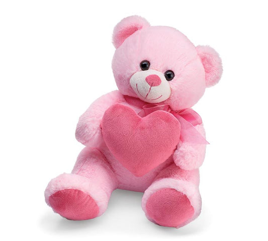 11" PINK BEAR WITH DUSTY ROSE HEART - Burlap and Bling Decor