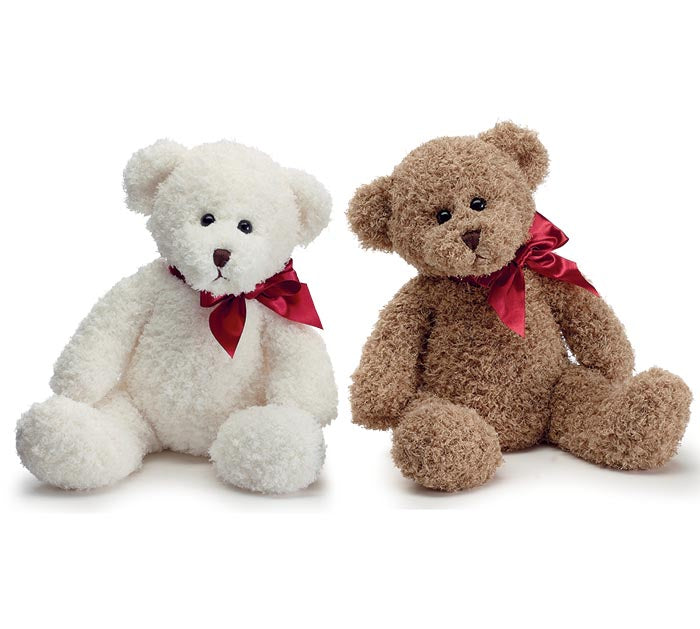 BROWN OR CREAM CURLY FUR BEAR ASSORTED (10"H Sitting, 14"H Standing) Choose one - Burlap and Bling Decor