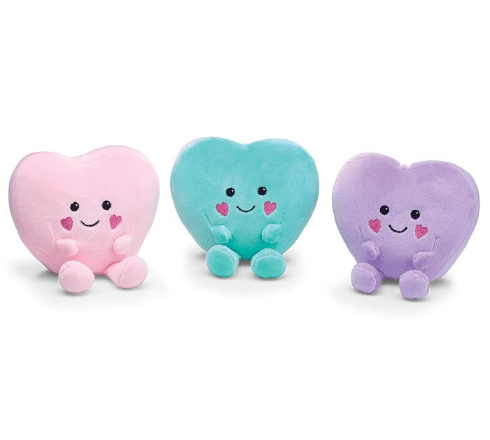 PLUSH 5" SMILE HEARTS Choose one color pink, lavender or mint - Burlap and Bling Decor