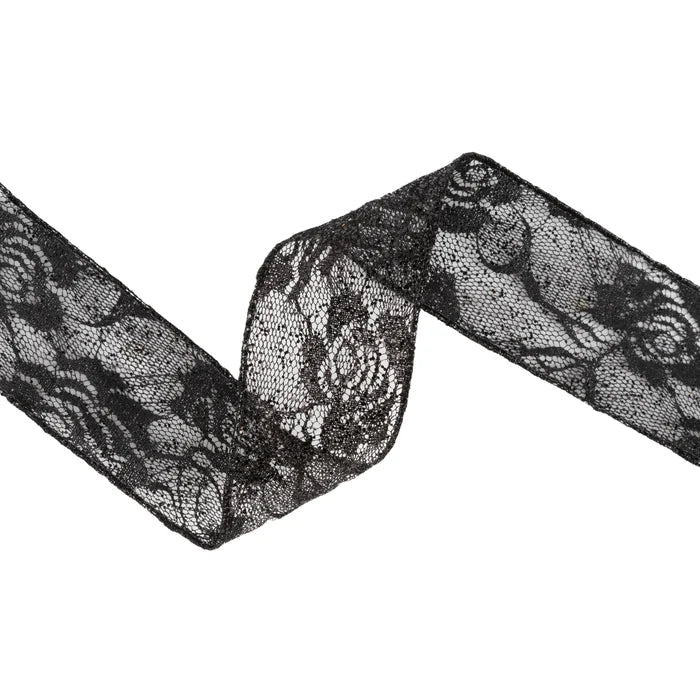 2 1/2"x 10YDS Wired Ribbon I Black Glitter Lace