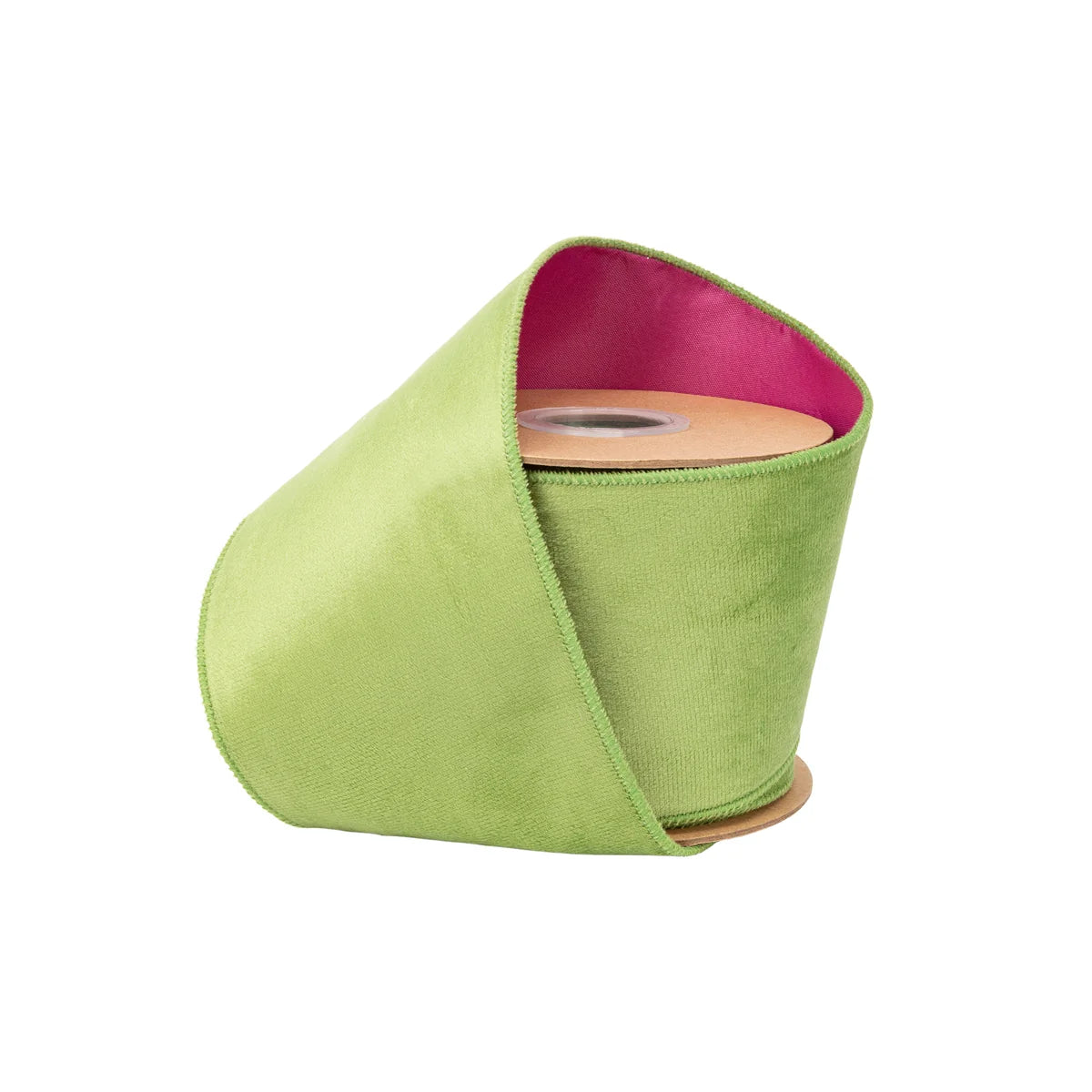 4"X10YDS VELVET LIME GREEN W/ FUSHCIA BACKING WIRED RIBBON