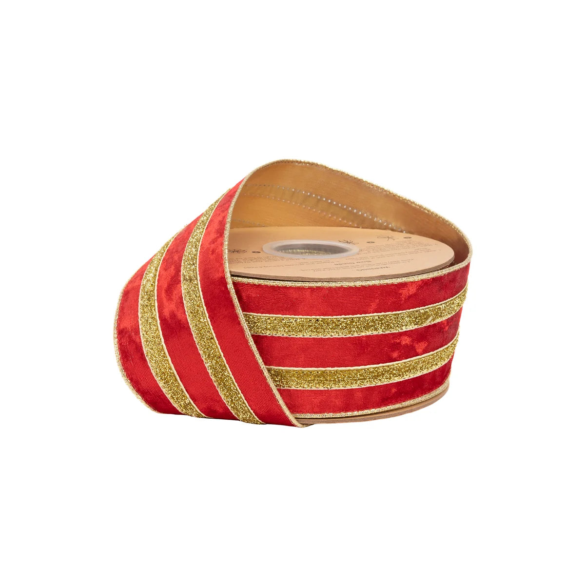 4" x 10 yrds Velvet Red w/ Black/Gold Metallic Trim w/ Gold Backing Wired Ribbon
