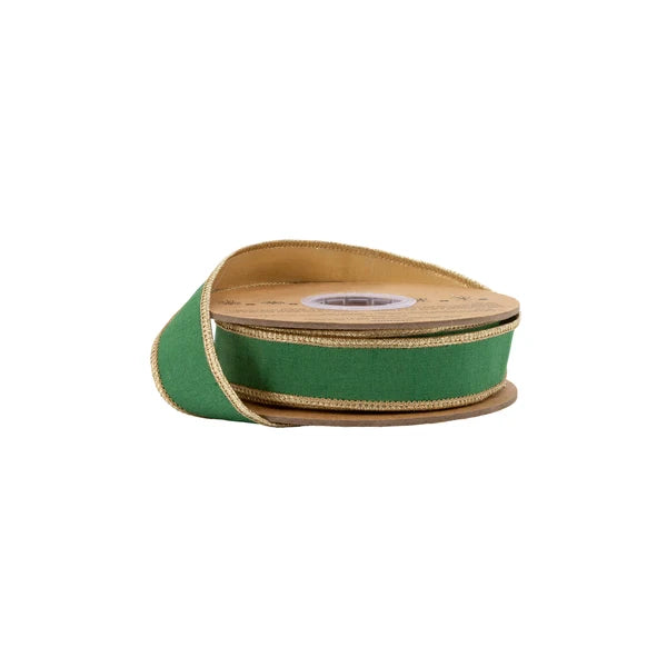 1" x 10 yrds Dupioni Emerald Green w/ Metallic Backing Wired Ribbon
