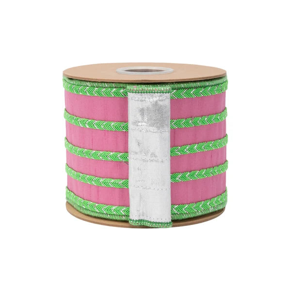 4"X10YDS DUPIONI FIVEWAY TRIM ON DUPIONI W/ METALLIC BACKING WIRED RIBBON