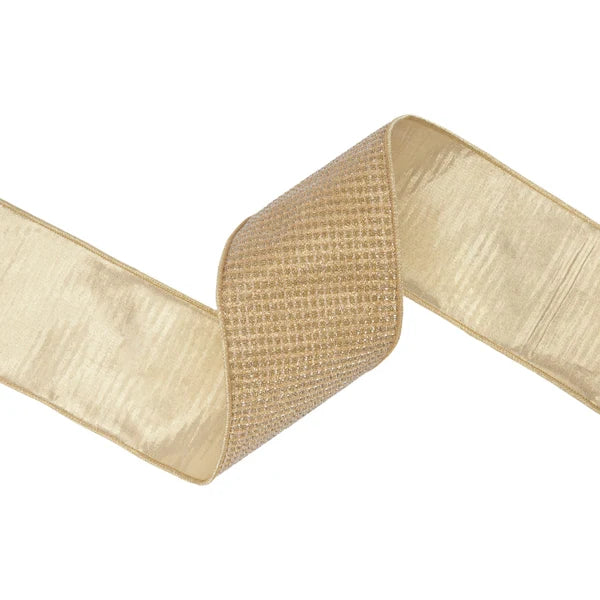 4"X10YDS GOLD SPARKLE W/GOLD METALLLIC BACKING WIRED RIBBON