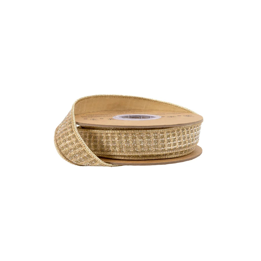 1" X10YDS GOLD SPARKLE W/ GOLD METALLLIC BACKING WIRED RIBBON - Burlap and Bling Decor