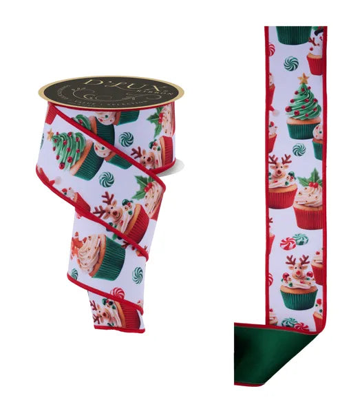 2.5"X10YD CHRISTMAS CUPCAKES/FUSED WIRED RIBBON - Burlap and Bling Decor