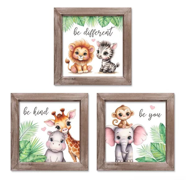 8"SQ JUNGLE BABY ANIMALS SIGN Choose-Lion,Monkey or Hippo - Burlap and Bling Decor