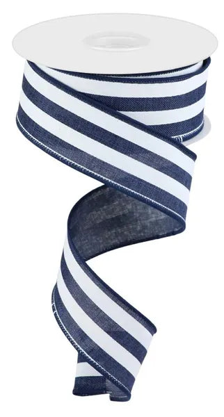 1.5"X10YD VERTICAL STRIPE NAVY/WHITE - Burlap and Bling Decor