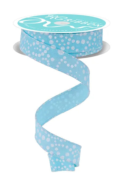 7/8"X10YD MINI GLITTER DOTS ICE BLUE/IRID WHITE WIRED RIBBON - Burlap and Bling Decor