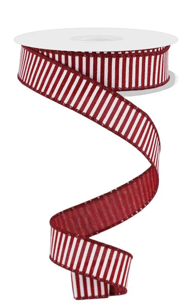 7/8"X10YD HORIZONTAL STRIPES/ROYAL BURGUNDY/WHITE - Burlap and Bling Decor