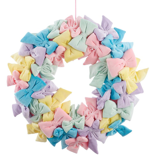 30" PASTEL VELVET BOW WREATH MX - Burlap and Bling Decor