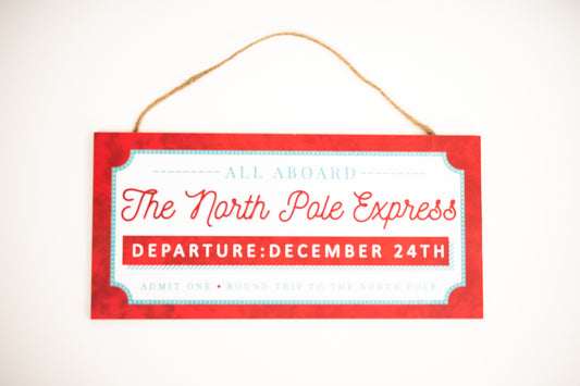 12.5"L X 6"H THE NORTH POLE EXPRESS color: WHITE/RED/VINTAGE BLUE