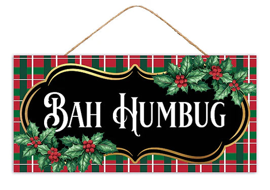 12.5"L X 6"H BAH HUMBUG PLAID SIGN