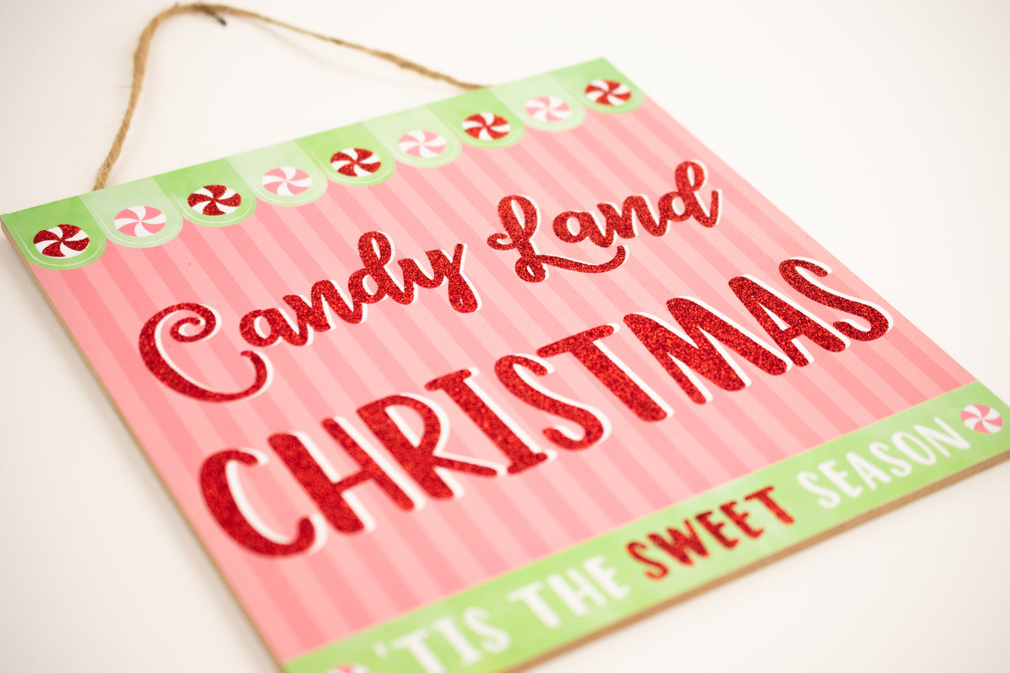 10"SQ CANDY LAND CHRISTMAS SIGN Color: PINK/MINT/RED
