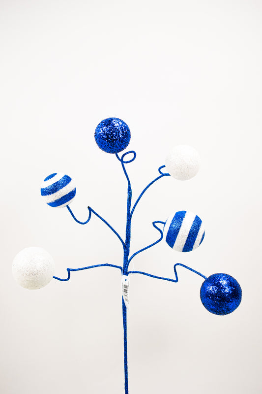 19"L STRIPE/SOLID BALL PICK ROYAL BLUE/WHITE - Burlap and Bling Decor