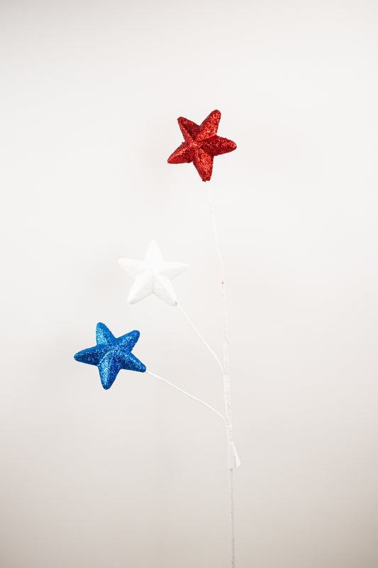 29.5"L GLITTERED SOLID STAR SPRAY RED/WHITE/BLUE