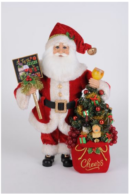 Lighted "Season to Wine" Santa - Burlap and Bling Decor