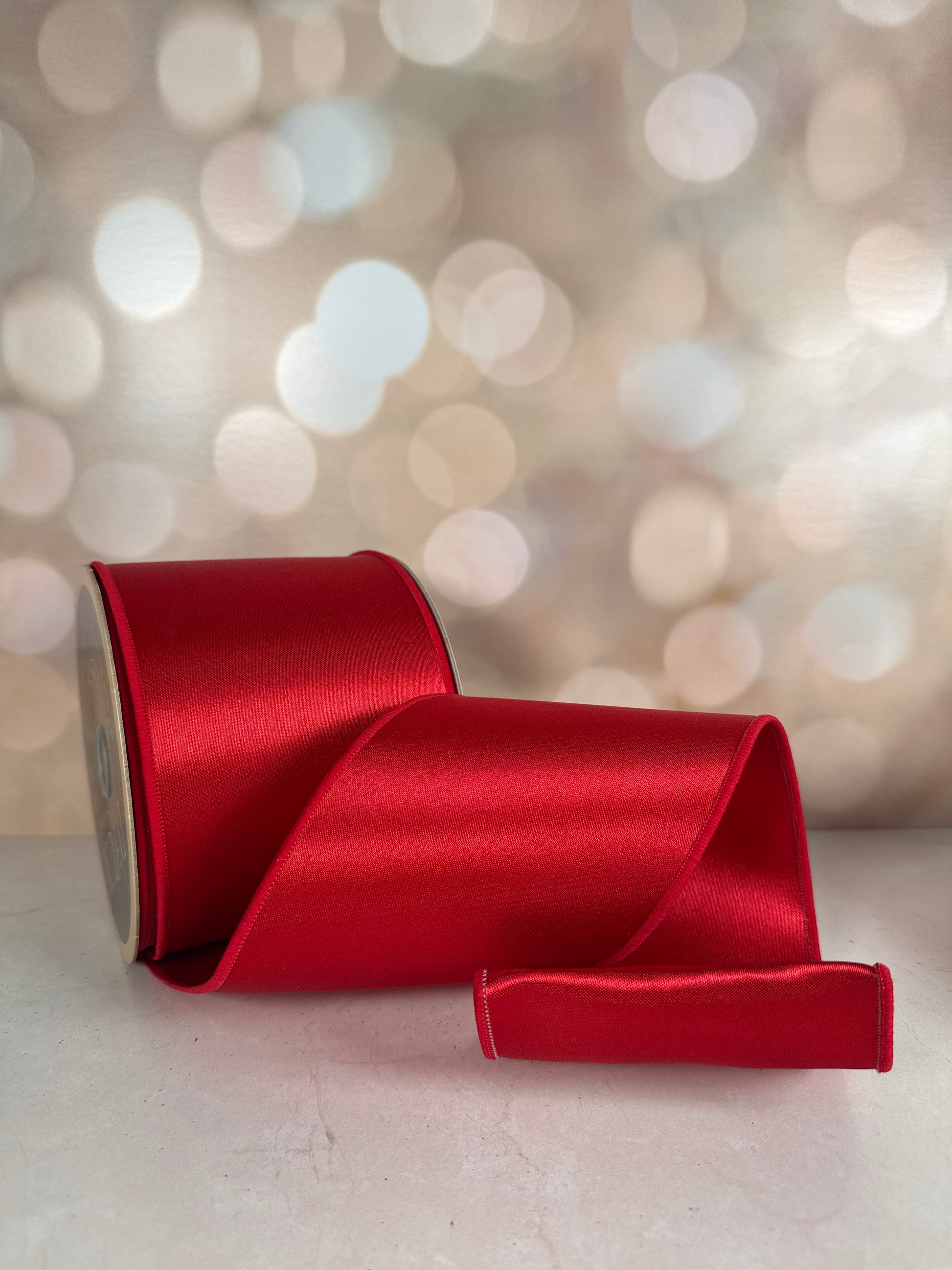 4"X10YD SATIN FUSED RED - Burlap and Bling Decor
