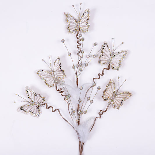 27" BUTTERFLY SPRAY PLATINUM - Burlap and Bling Decor
