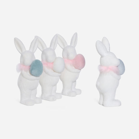 FLOCKED WHITE BUNNY W/EGG, 16" CHOOSE ONE GREEN, BLUE, WHITE OR PINK - Burlap and Bling Decor