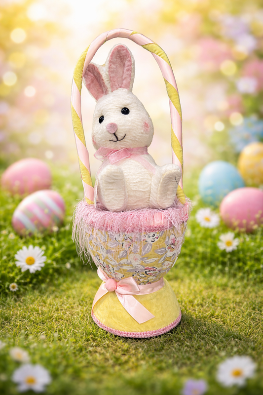 21" Lilac Garden Bunny in Basket - Burlap and Bling Decor
