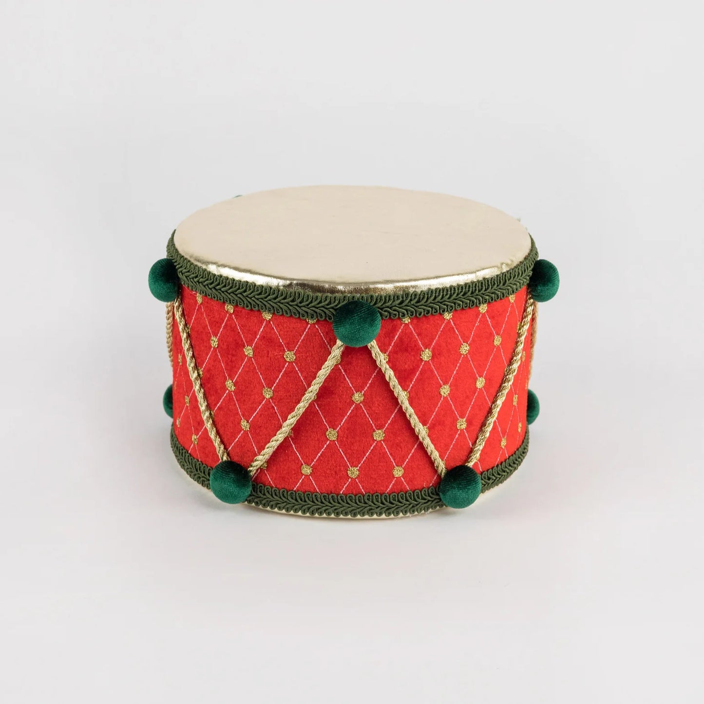 DRUM RED 7.5" X 4.75" Red and Green Pom Pom