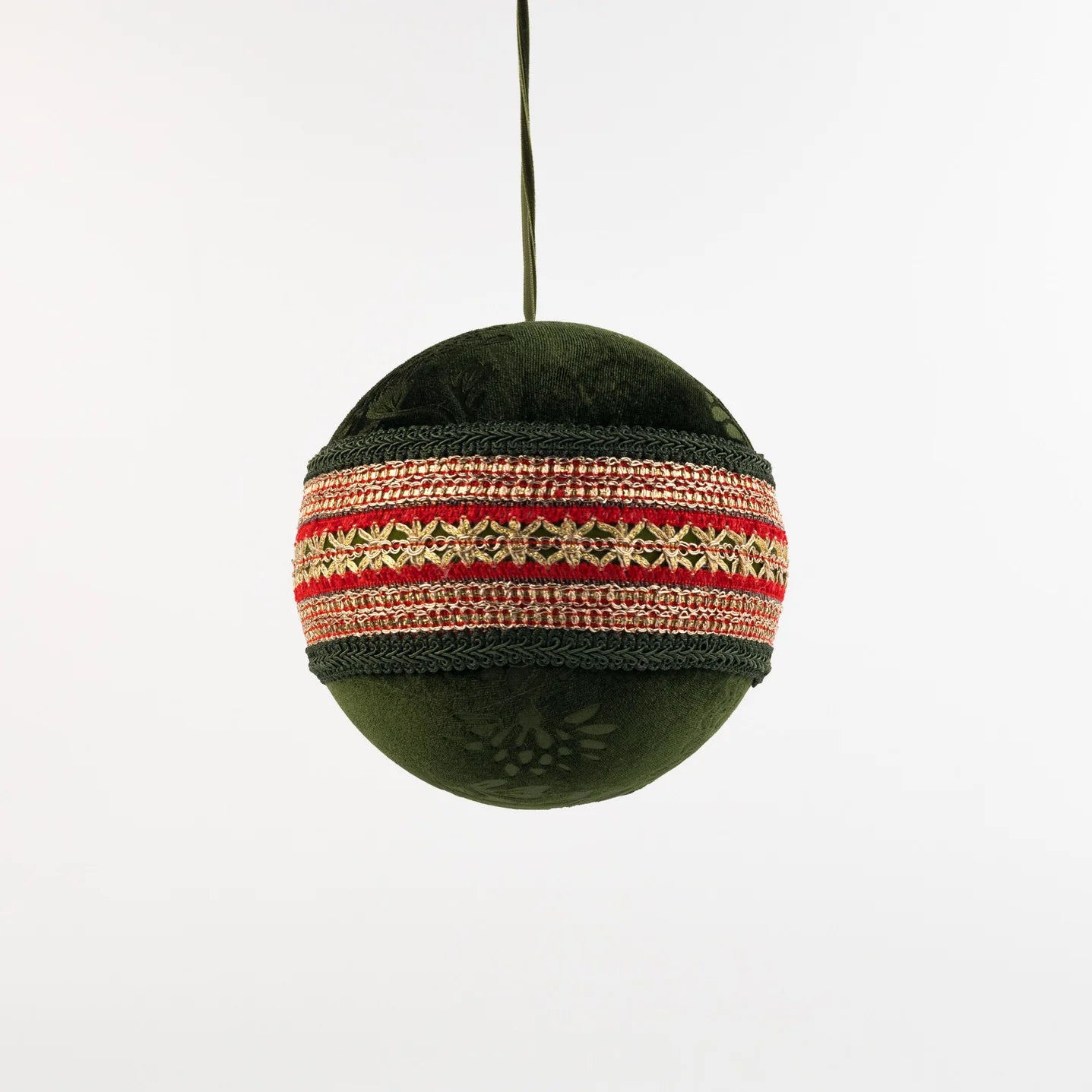 6" GREEN WITH RED AND GOLD TRIM ORNAMENT