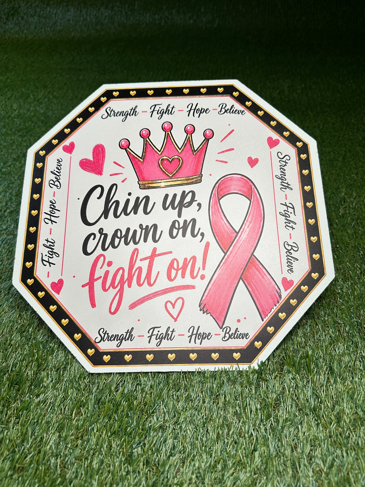 Chin Up, Breast Cancer 12" Wood Sign