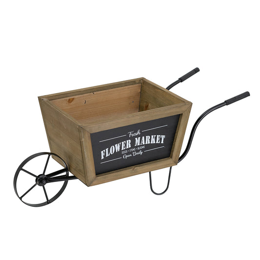 Wooden Wheelbarrow Planter Brown with Black Iron Frame-19.5x8x8.3" - Burlap and Bling Decor
