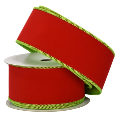 Lime/Red Double Sided Flocking Velvet Ribbon 2.5" x 10yd - Burlap and Bling Decor