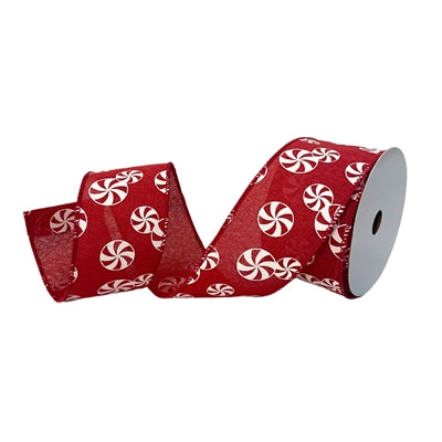 Peppermint Red Faux Linen Ribbon 2.5" x 10yd