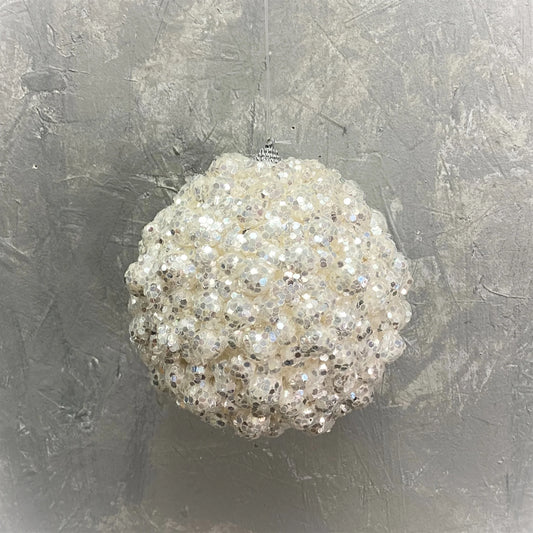 Sequin Berry Ball Ornament 5" - White