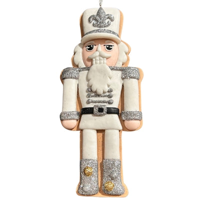 Gingerbread White Royal Nutcracker Cookie Ornament 6"