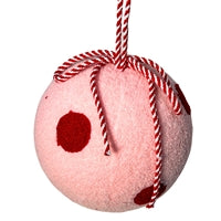 Fuzzy Polka Dot Ball Ornament - Pink/Red 6"