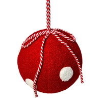 Fuzzy Polka Dot Ball Ornament - Red/White 6"