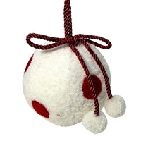 Fuzzy Polka Dot Ball Ornament - White/Red 6"