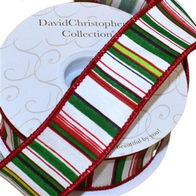 1.5" x 10yd Twisted Peppermint Striped Ribbon -White/Red/Green - Burlap and Bling Decor