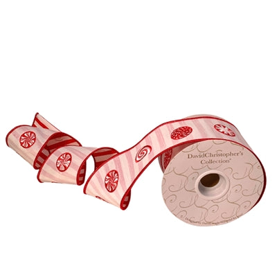 Peppermint Candy Faux Dupioni Red/White Ribbon 2.5"X10YD