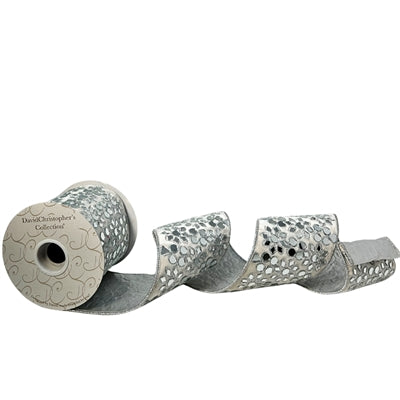 4"X10YD Ribbon (White/Silver) - Burlap and Bling Decor