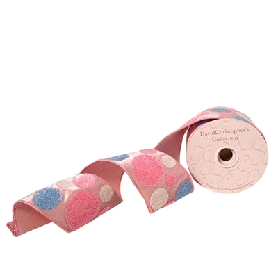 4"X10YD Pink Velvet w/ Fuzzy Pink/White/Blue Dot Ribbon