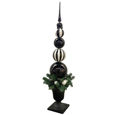 45'' H Shatterproof Finial In Pot W/ Led Light (Black And White In Black Base) - Burlap and Bling Decor