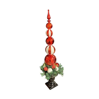 45'' H Shatterproof Finial In Pot W/ Led Light (Red And White In Black Base) - Burlap and Bling Decor