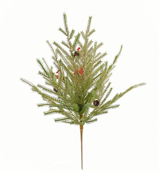 Norfolk Pine Bush w/Berry/Cone, 20", Gold/Green