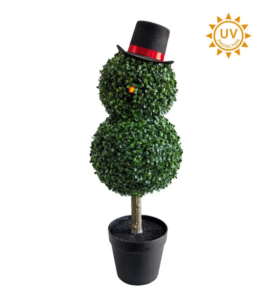 Snowman Potted Boxwood Topiary uv, 32"