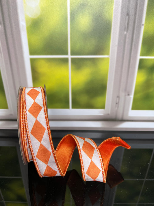 Orange Diamond 1"x 10Y Double Sided Wired Ribbon - Burlap and Bling Decor