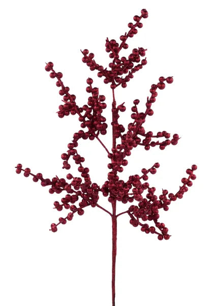 27"L GLITTER BERRY SPRAY BURGUNDY - Burlap and Bling Decor